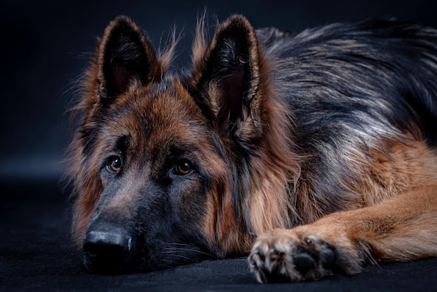 retrato del perro pastor alemán de pelo largo