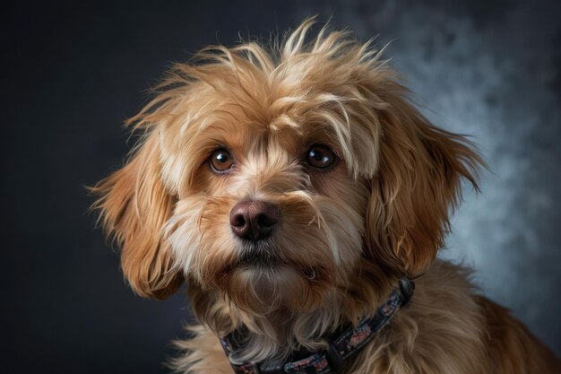 Foto retrato de un perro peludo tricolor