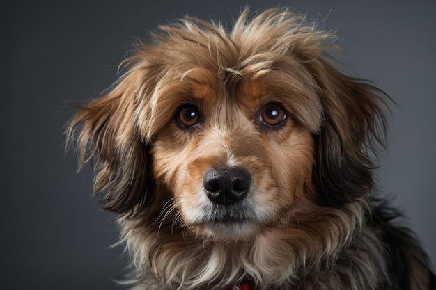 Retrato de un perro peludo tricolor