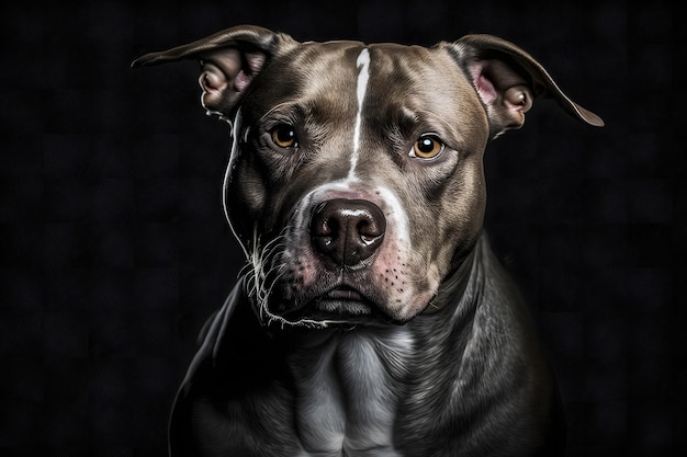 Retrato de perro Pitbull en fondo negro generado por una red neuronal