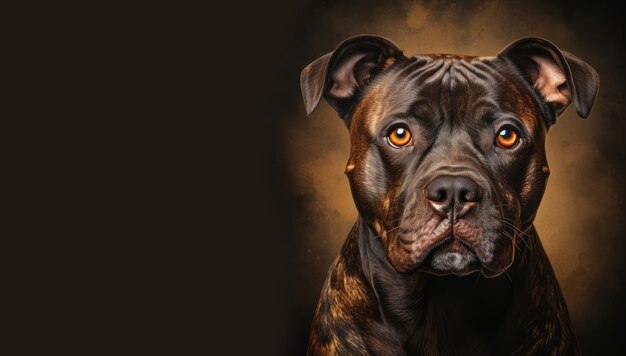 Retrato de un perro Pitbull Terrier americano marrón Copiar espacio para publicidad de logotipo de mensaje de texto