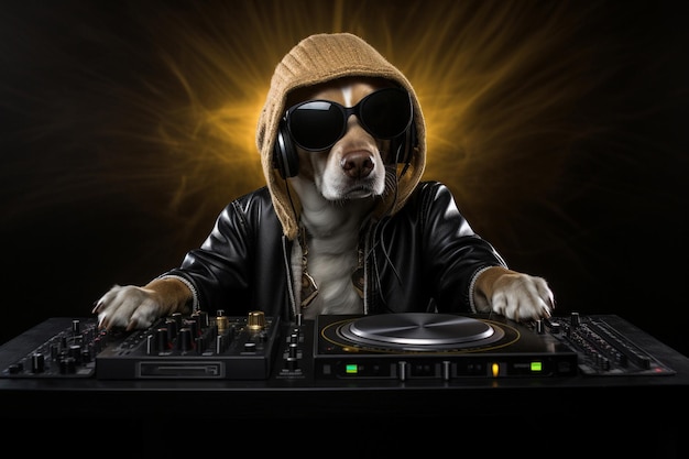 Retrato de perro en primer plano de DJ Animales antropomórficos IA generativa