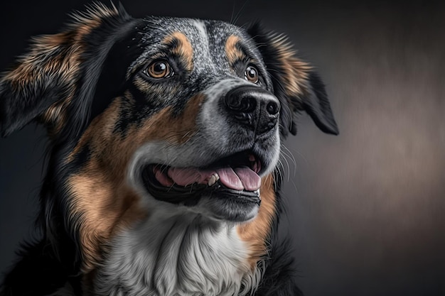 Retrato de un perro de raza border collie sobre un fondo negro Ai generativo