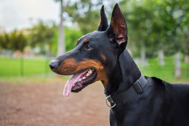 Retrato de un perro de raza Doberman