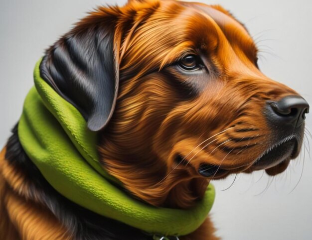 Retrato de un perro Rhodesian Ridgeback con una bufanda verde