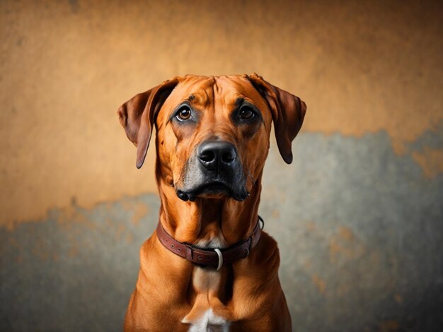 Retrato de un perro Rhodesian Ridgeback en un fondo de pared de ladrillo IA generativa