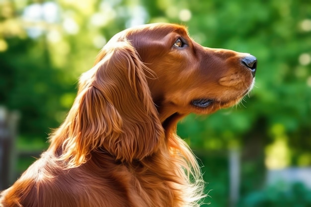 Retrato de perro Setter Irlandés de perfil sobre fondo blanco IA generativa