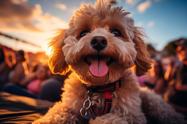 Retrato de un perro sobre un fondo del sol poniente ai generativo