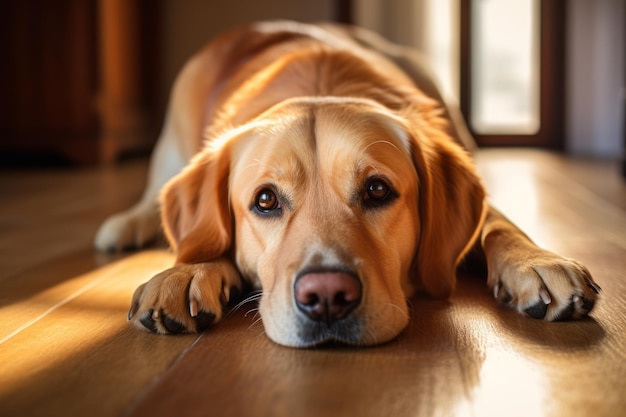 Retrato de un perro tendido en el suelo