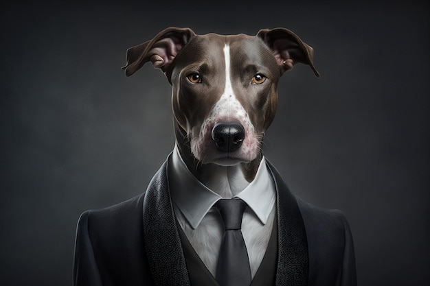 Retrato de un perro en traje de negocios, concepto creativo del mercado de valores