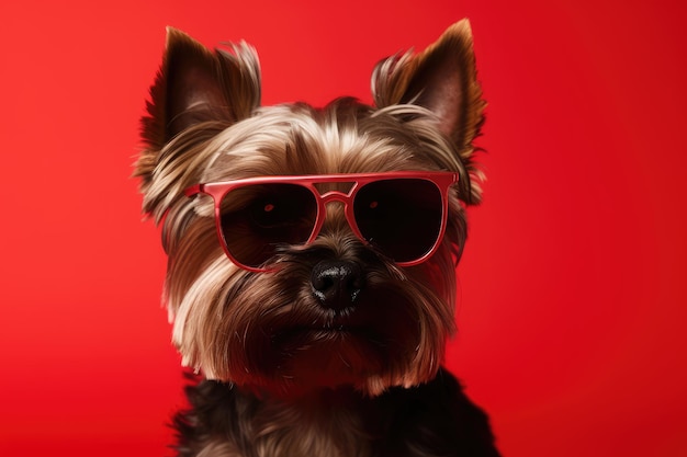 Retrato de perro Yorkshire Terrier con gafas de sol generado por IA