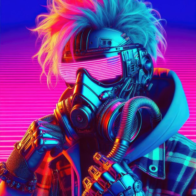 Foto retrato de una persona al estilo cyberpunk