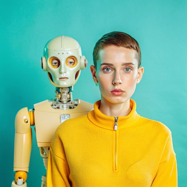 retrato de una persona y un robot