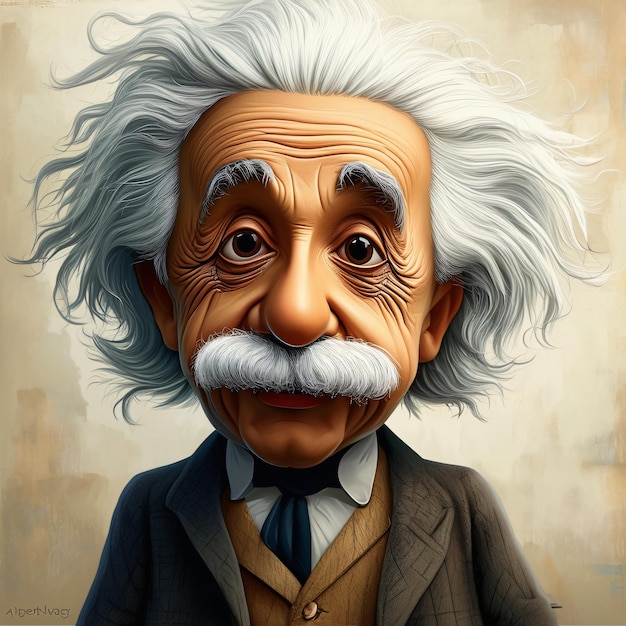 Retrato de personaje de Albert Einstein Cuerpo pequeño con cabeza grande