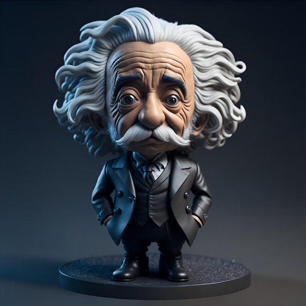 Retrato del personaje de Albert Einstein de pie en el escenario