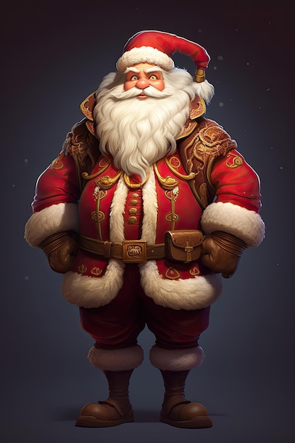 Retrato de personaje de Papá Noel sonriente con caja de regalos ilustración digital vertical para Navidad