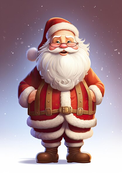 Retrato de personaje de Papá Noel sonriente con caja de regalos ilustración digital vertical para Navidad