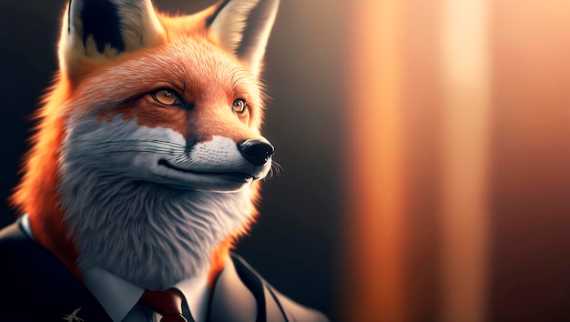 Retrato de un personaje de zorro en un traje de negocios.