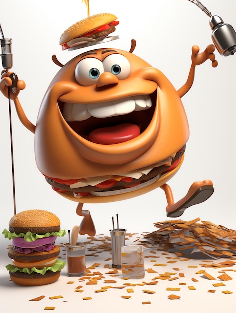 Foto retrato de personajes de pixar en 3d de hamburguesas