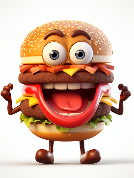 Foto retrato de personajes de pixar en 3d de hamburguesas