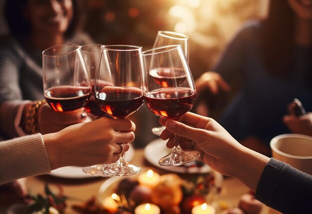 Foto retrato de personas celebrando la fiesta de año nuevo y la fiesta de navidad