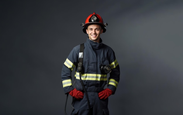 Retrato de personas que trabajan como bomberos con un fondo sencillo