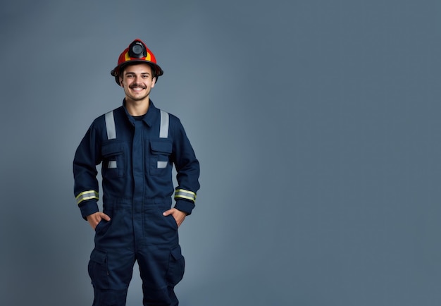 Retrato de personas que trabajan como bomberos con un fondo sencillo