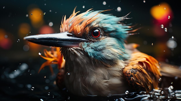 Retrato de un pescador en el agua sobre un fondo oscuro