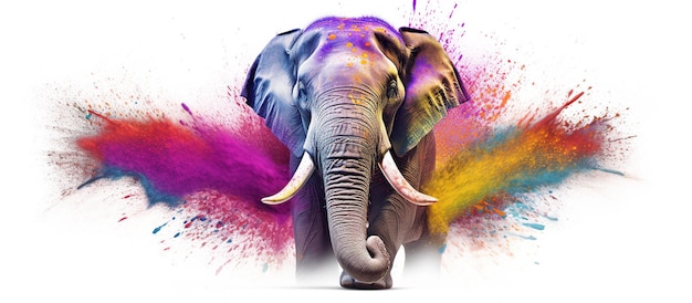 Foto retrato pictórico de um elefante com salpicos de pintura abstrata brilhante