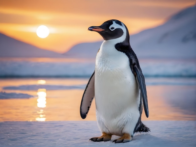 Retrato de un pingüino alegre feliz en un paisaje nevado juguetón animal feliz generativo Ai