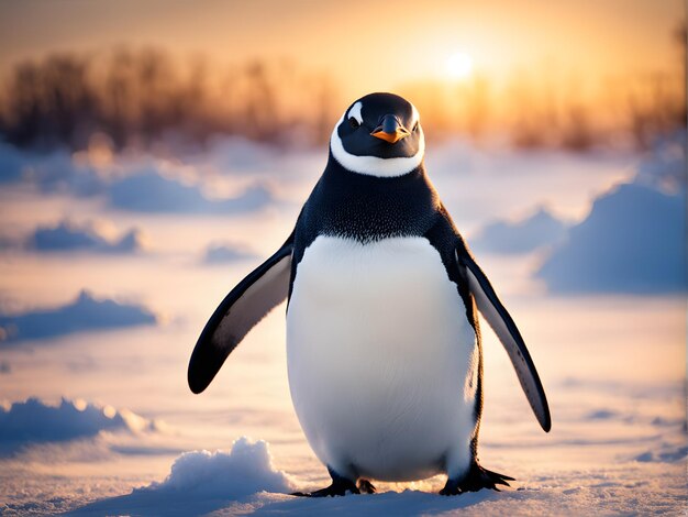 Retrato de un pingüino alegre feliz en un paisaje nevado juguetón animal feliz generativo Ai