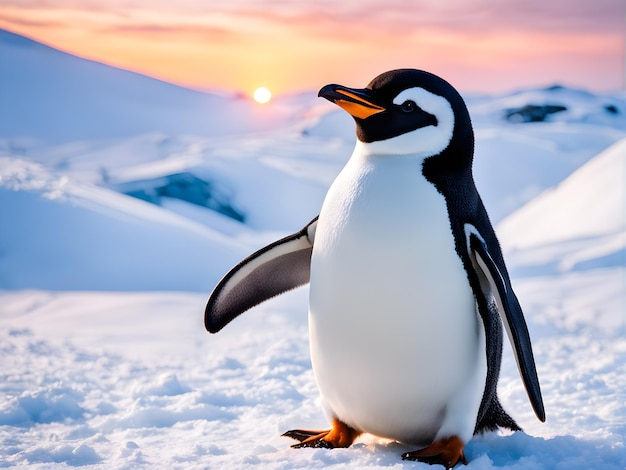 Retrato de un pingüino alegre feliz en un paisaje nevado juguetón animal feliz generativo Ai