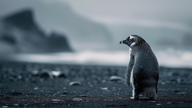 Foto un retrato de un pingüino increíblemente adorable en una tundra congelada