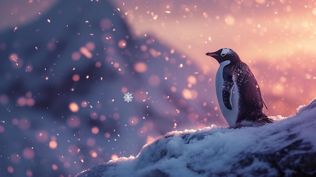 Foto un retrato de un pingüino increíblemente adorable en una tundra congelada