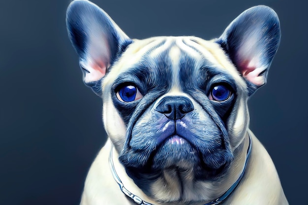 Retrato pintado de un bulldog francés