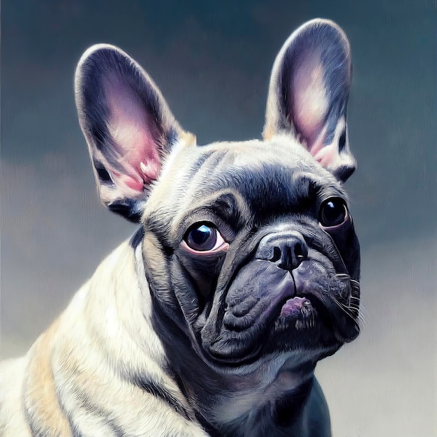 Retrato pintado de um buldogue francês