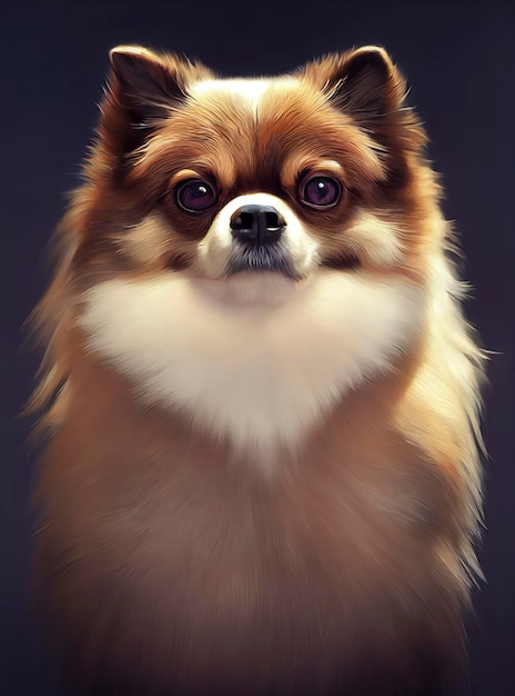 Retrato pintado de um cão da Pomerânia