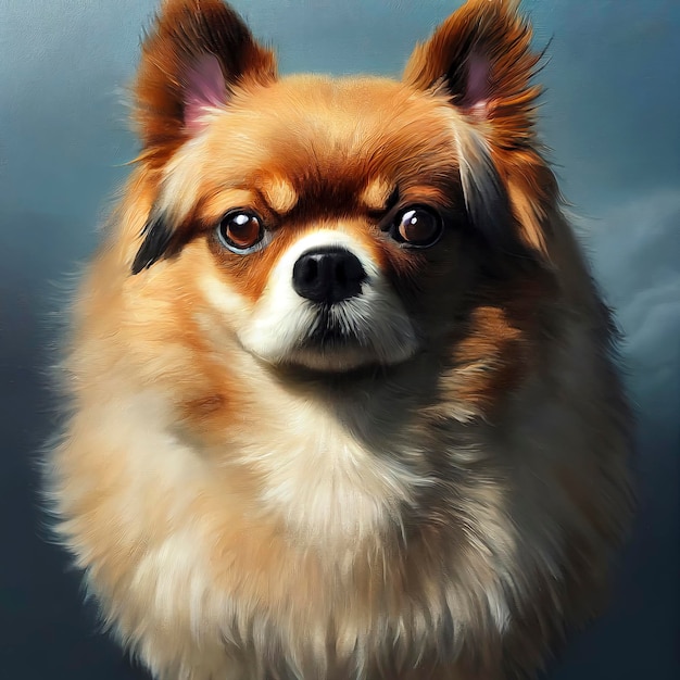 Retrato pintado de um cão da pomerânia