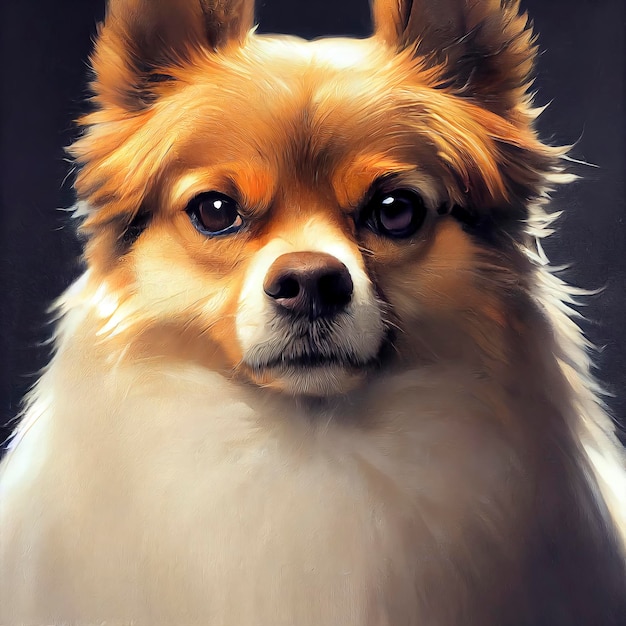 Retrato pintado de um cão da Pomerânia