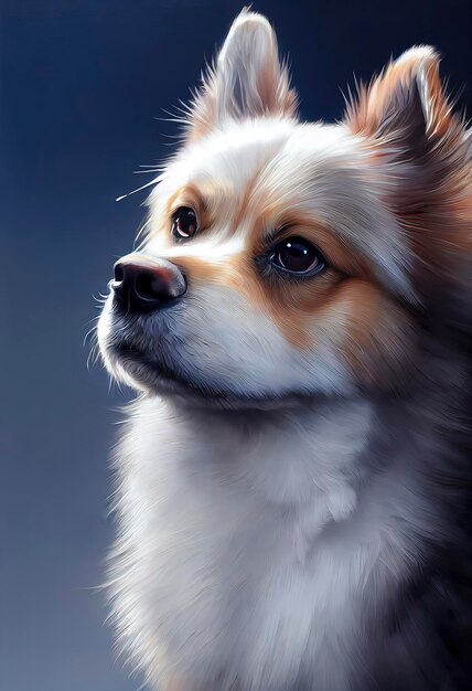 Retrato pintado de um cão da Pomerânia