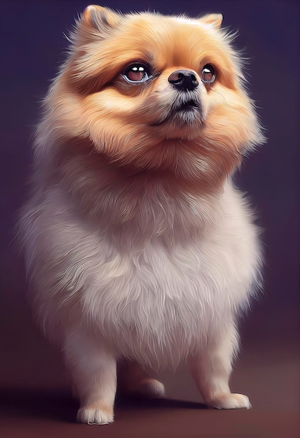 Retrato pintado de um cão da Pomerânia