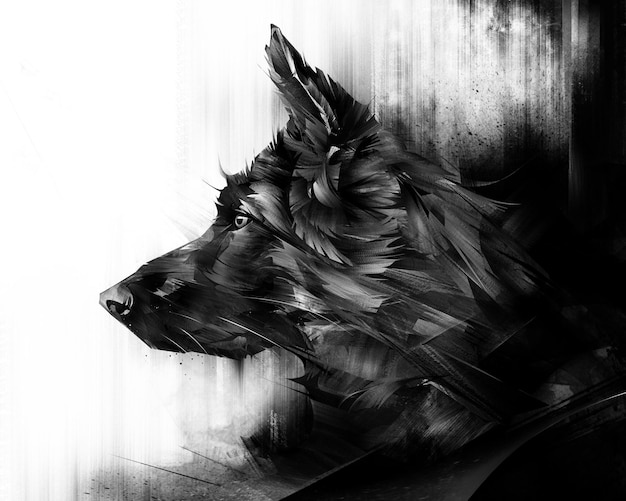 Retrato pintado de um cão pastor em perfil