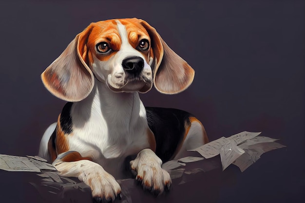 Retrato pintado de un perro beagle