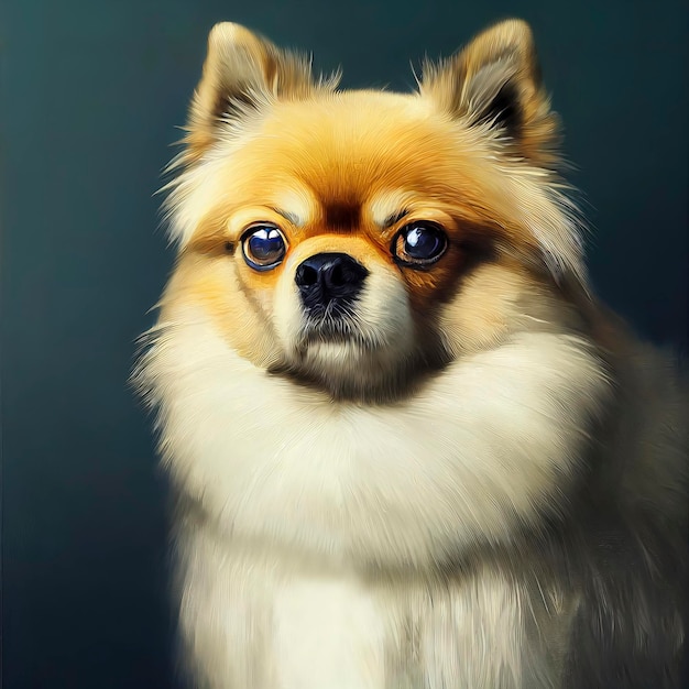 Retrato pintado de un perro Pomerania