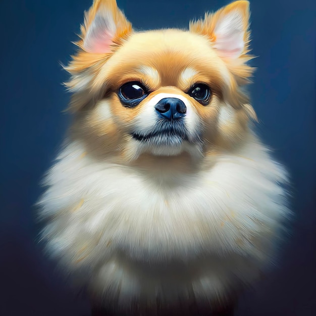 Retrato pintado de un perro Pomerania