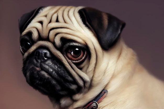 Retrato pintado de un perro pug