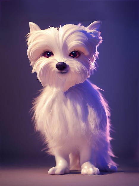 retrato de pintura digital de un lindo perro maltés