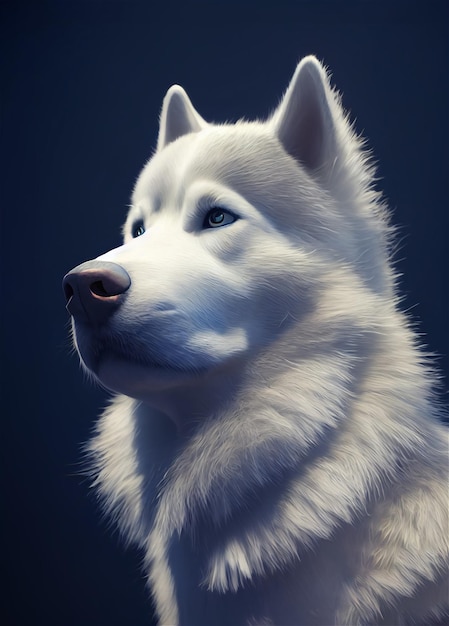 Un retrato de pintura digital de un perro Husky siberiano blanco