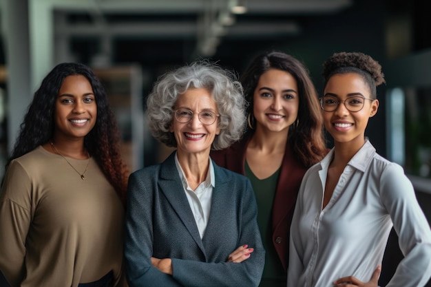 Retrato poderoso de trabalhadores de negócios de escritório mulheres multiétnicas generativas ai