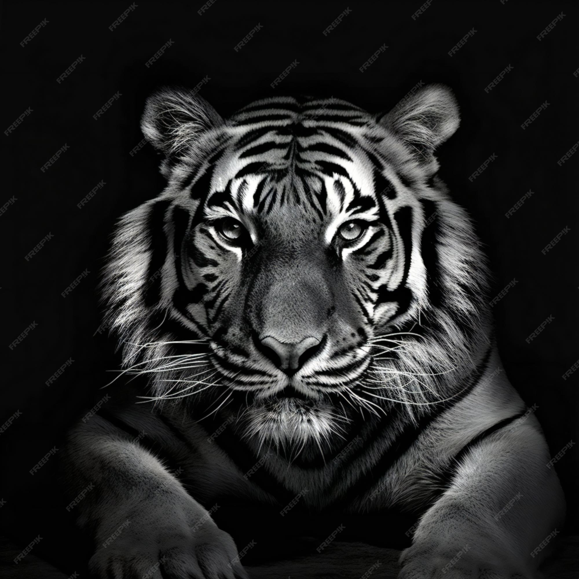 Preto e branco retrato do uma tigre em uma Preto fundo. 3d Renderização, ai  generativo imagem 23180313 Foto de stock no Vecteezy